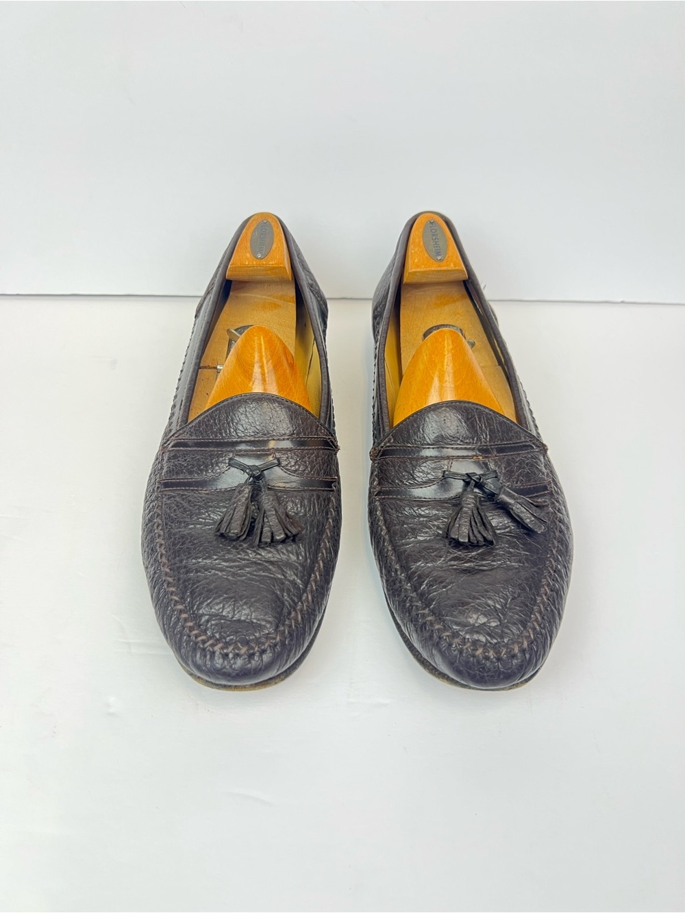 Moreschi Shoes Sz 10.5 Dark Brown Leather  Tassel Penny Loafers  Made In Italy
